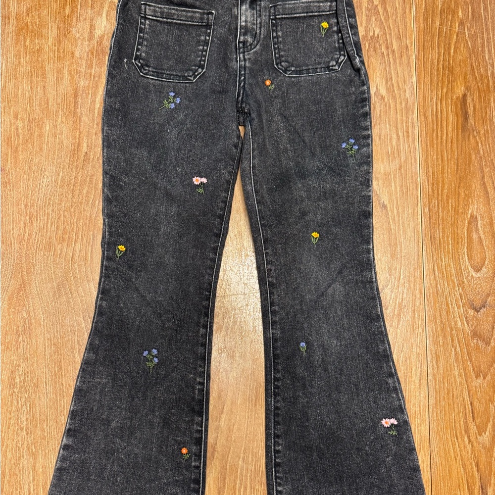 Cat & Jack Black Flare Jeans with Floral Embroidery